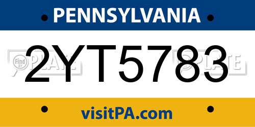 2YT5783 Pennsylvania License Plate