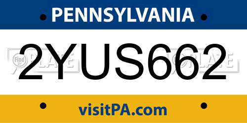 2YUS662 Pennsylvania License Plate