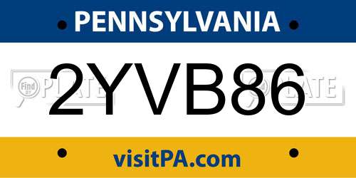 2YVB86 Pennsylvania License Plate