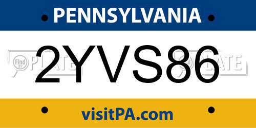 2YVS86 Pennsylvania License Plate