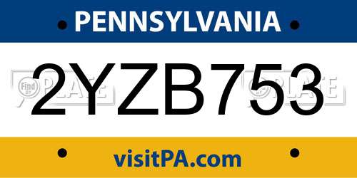 2YZB753 Pennsylvania License Plate