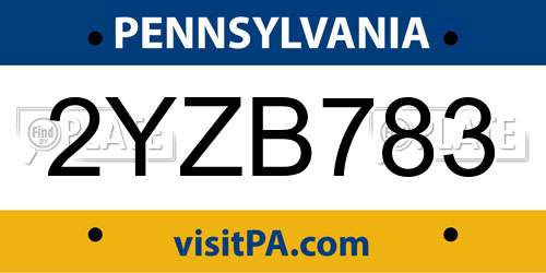 2YZB783 Pennsylvania License Plate