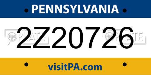 2Z20726 Pennsylvania License Plate
