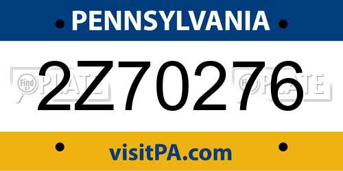 2Z70276 Pennsylvania License Plate