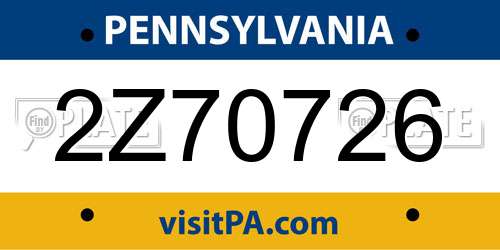 2Z70726 Pennsylvania License Plate