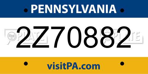 2Z70882 Pennsylvania License Plate