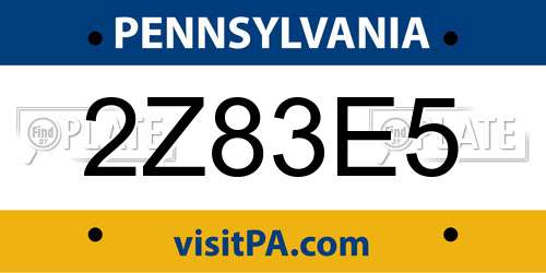 2Z83E5 Pennsylvania License Plate