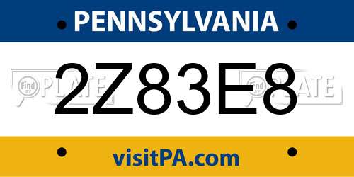 2Z83E8 Pennsylvania License Plate