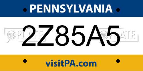 2Z85A5 Pennsylvania License Plate