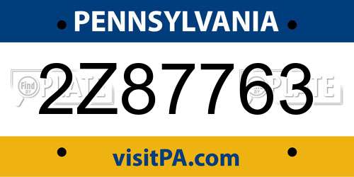 2Z87763 Pennsylvania License Plate