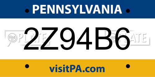 2Z94B6 Pennsylvania License Plate