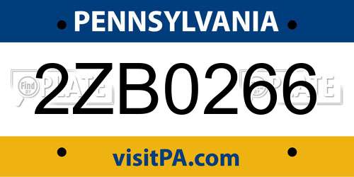 2ZB0266 Pennsylvania License Plate
