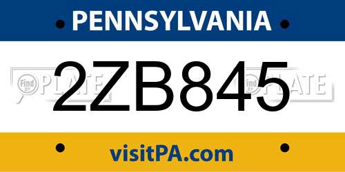 2ZB845 Pennsylvania License Plate