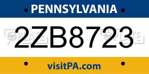 2ZB8723 Pennsylvania License Plate