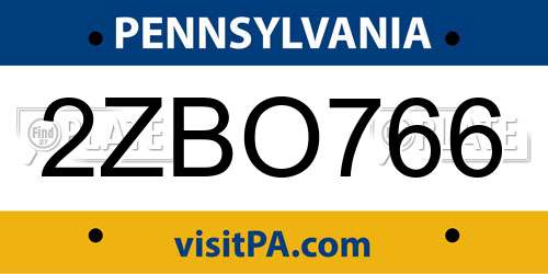 2ZBO766 Pennsylvania License Plate