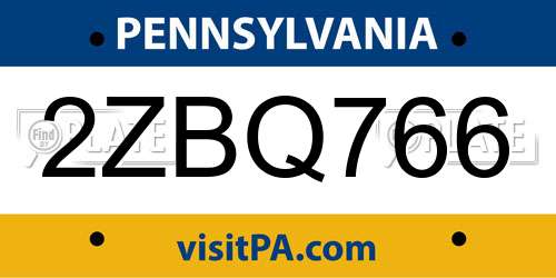 2ZBQ766 Pennsylvania License Plate