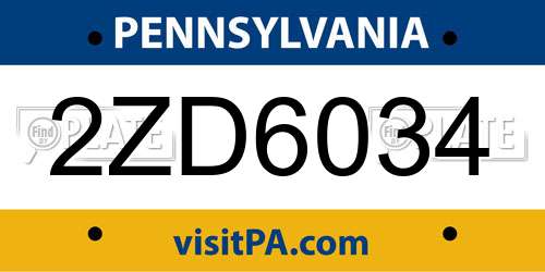 2ZD6034 Pennsylvania License Plate