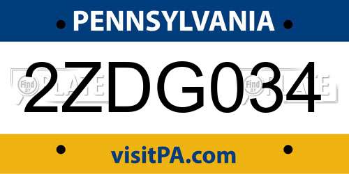 2ZDG034 Pennsylvania License Plate