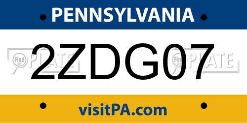 2ZDG07 Pennsylvania License Plate