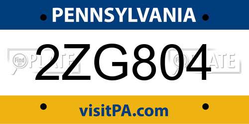2ZG804 Pennsylvania License Plate