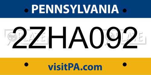 2ZHA092 Pennsylvania License Plate