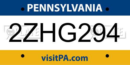 2ZHG294 Pennsylvania License Plate