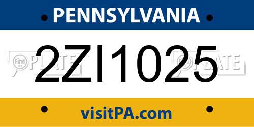 2ZI1025 Pennsylvania License Plate