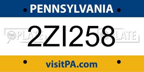 2ZI258 Pennsylvania License Plate