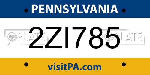 2ZI785 Pennsylvania License Plate