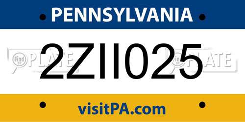 2ZII025 Pennsylvania License Plate