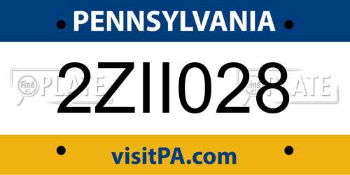 2ZII028 Pennsylvania License Plate