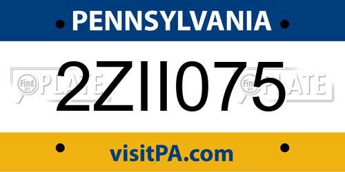 2ZII075 Pennsylvania License Plate