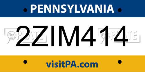 2ZIM414 Pennsylvania License Plate