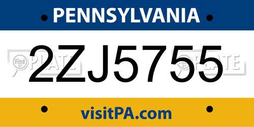 2ZJ5755 Pennsylvania License Plate