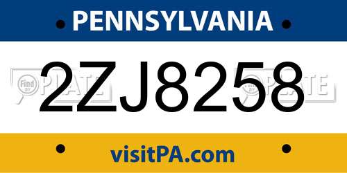 2ZJ8258 Pennsylvania License Plate