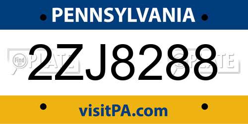2ZJ8288 Pennsylvania License Plate