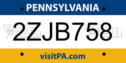 2ZJB758 Pennsylvania License Plate