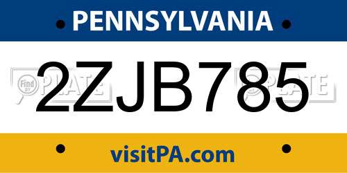 2ZJB785 Pennsylvania License Plate