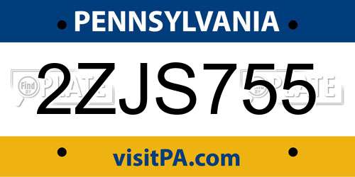 2ZJS755 Pennsylvania License Plate