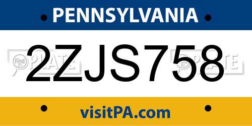 2ZJS758 Pennsylvania License Plate