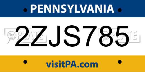 2ZJS785 Pennsylvania License Plate