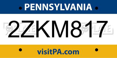 2ZKM817 Pennsylvania License Plate