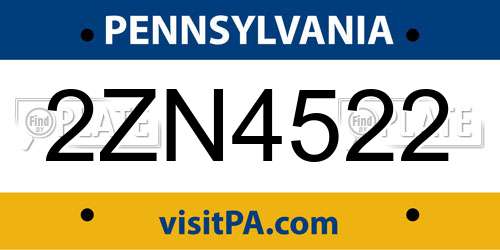 2ZN4522 Pennsylvania License Plate