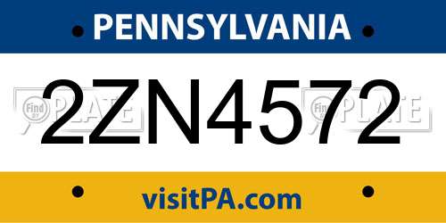 2ZN4572 Pennsylvania License Plate