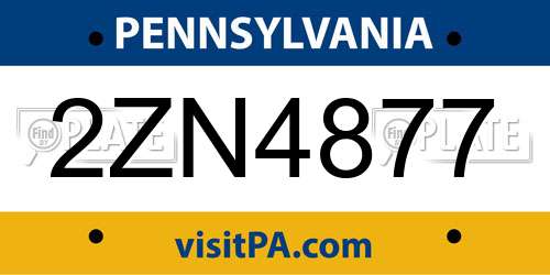 2ZN4877 Pennsylvania License Plate