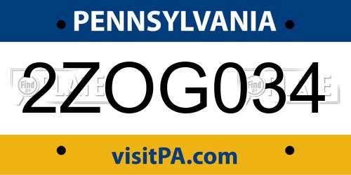 2ZOG034 Pennsylvania License Plate