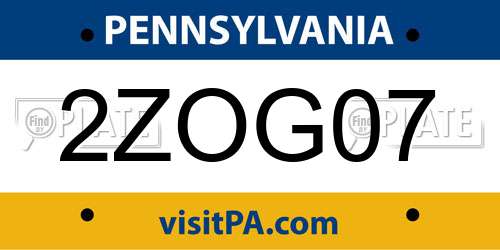 2ZOG07 Pennsylvania License Plate