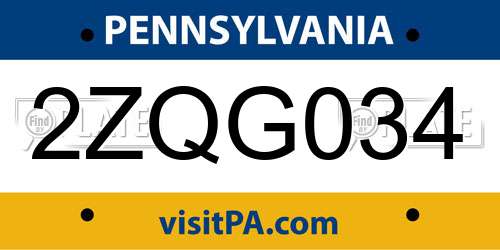 2ZQG034 Pennsylvania License Plate