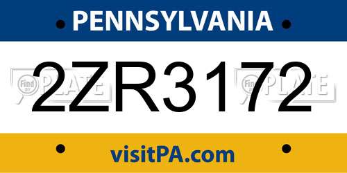 2ZR3172 Pennsylvania License Plate