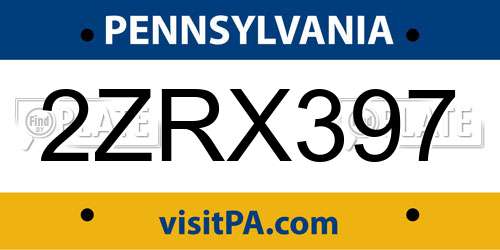 2ZRX397 Pennsylvania License Plate